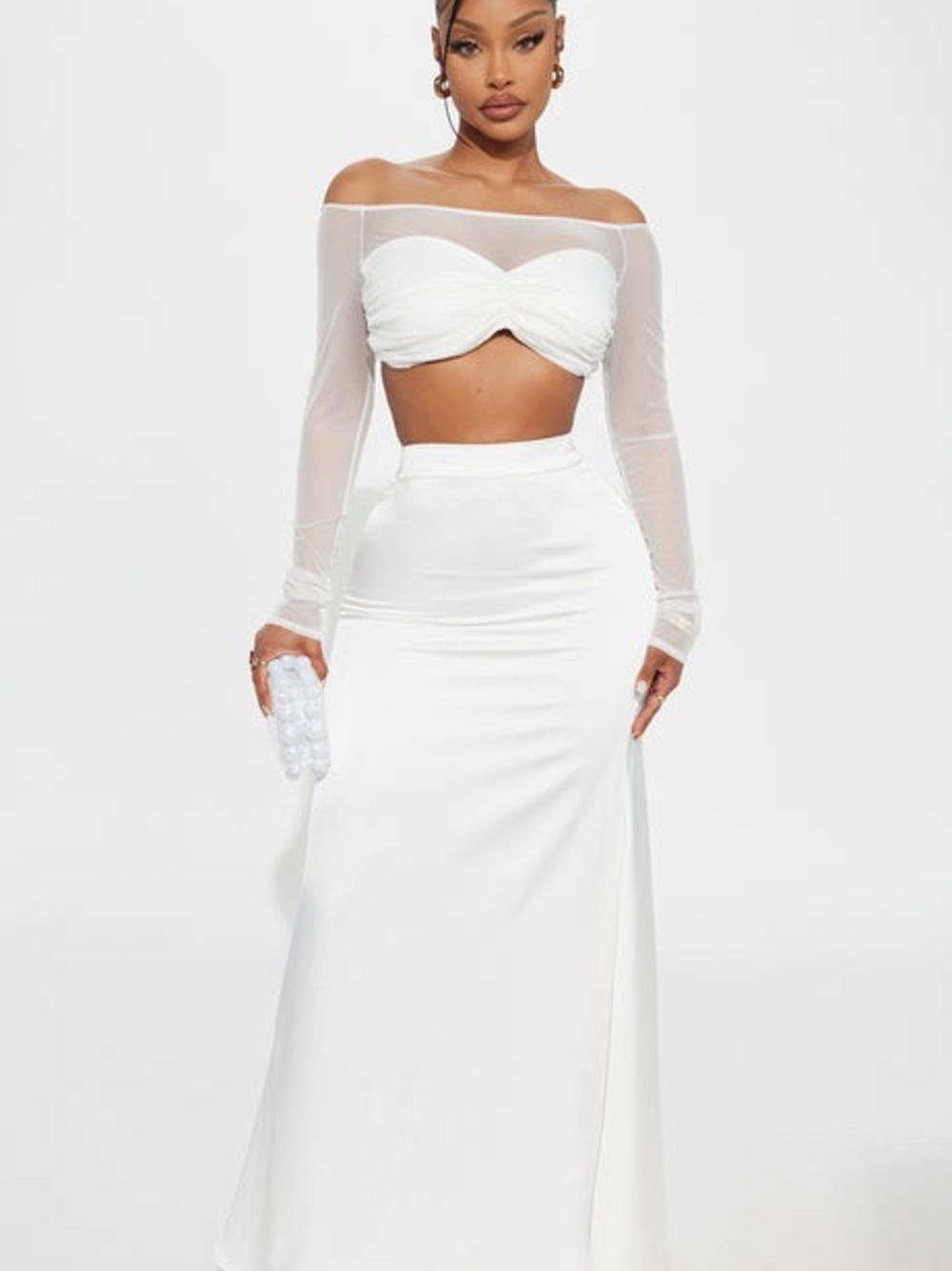 White High-Waist Maxi Skirt and top - Elegant Evening Look. Fashion Nova